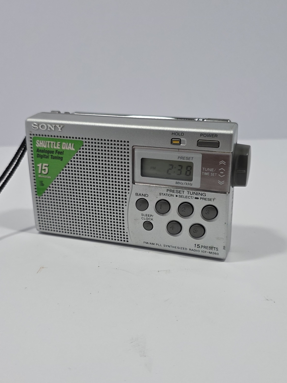 Sony ICF-M260 Portable AM/FM Digital Radio Shuttle Dial - Tested & Working